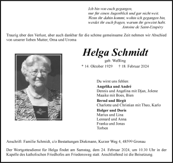 Anzeige von Helga Schmidt 