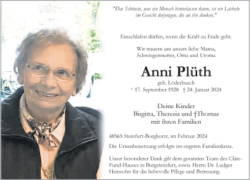 Anzeige von Anni Plüth 