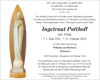 Anzeige von Ingetraut Potthoff 