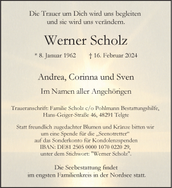 Anzeige von Werner Scholz 