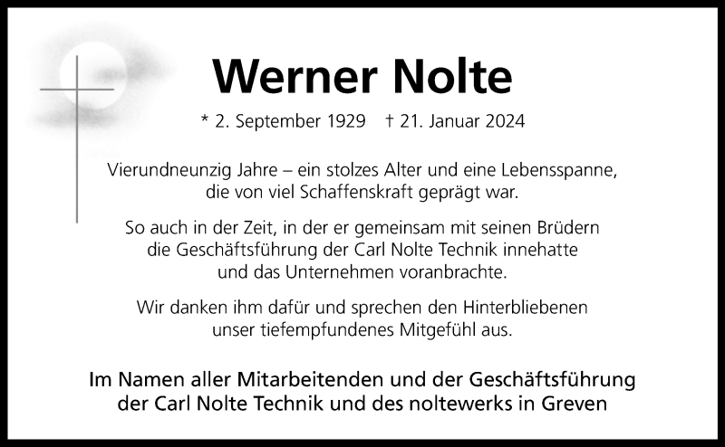  Traueranzeige für Werner Nolte vom 03.02.2024 aus 