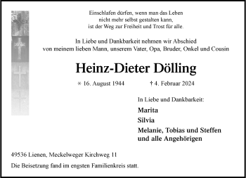 Anzeige von Heinz-Dieter Dölling 