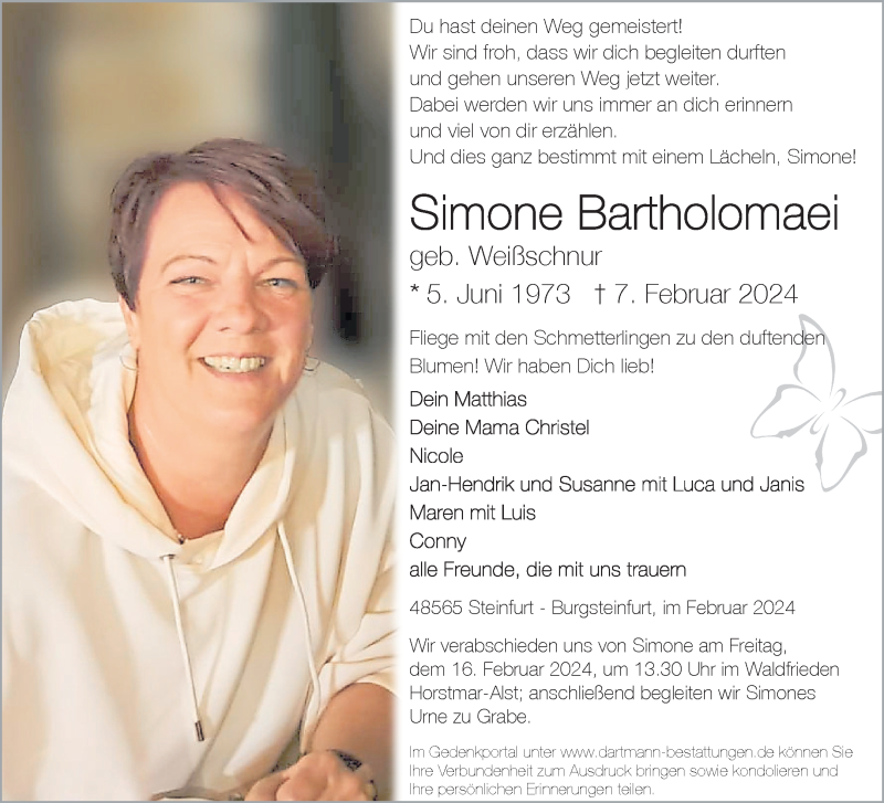  Traueranzeige für Simone Bartholomaei vom 10.02.2024 aus 