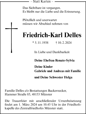 Anzeige von Friedrich-Karl Delles 