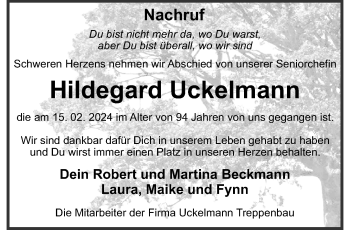 Anzeige von Hildegard Uckelmann 