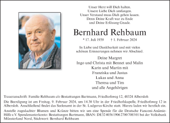 Anzeige von Bernhard Rehbaum 