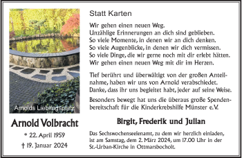 Anzeige von Arnold Volbracht 