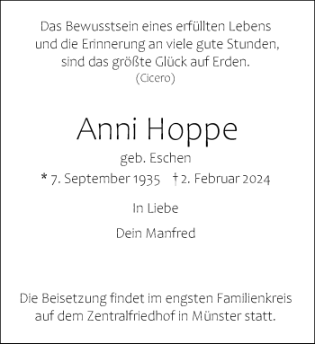 Anzeige von Anni Hoppe 