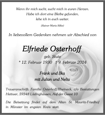 Anzeige von Elfriede Osterhoff 