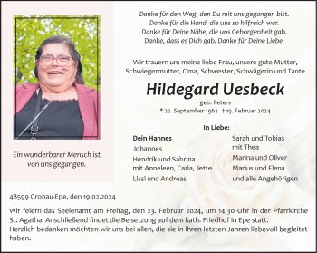 Anzeige von Hildegard Uesbeck 