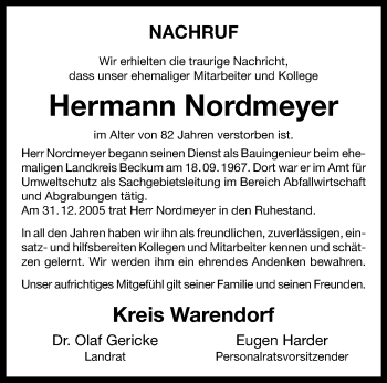 Anzeige von Hermann Nordmeyer 