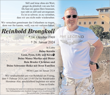 Anzeige von Reinhold Brongkoll 