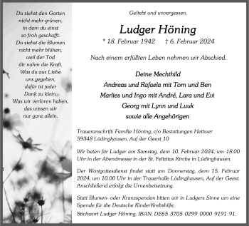 Anzeige von Ludger Höning 
