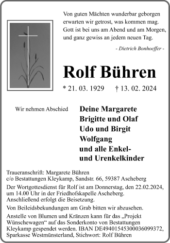 Anzeige von Rolf Bühren 