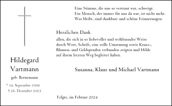 Anzeige von Hildegard Vartmann 