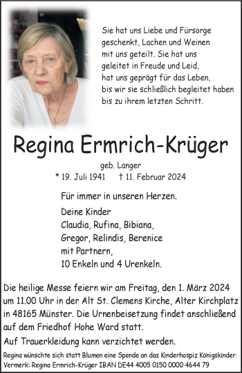 Anzeige von Regina Ermrich-Krüger 