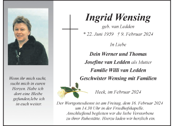 Anzeige von Ingrid Wensing 
