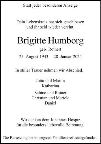 Anzeige von Brigitte Humborg 
