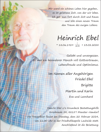 Anzeige von Heinrich Ebel 
