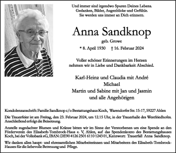 Anzeige von Anna Sandknop 