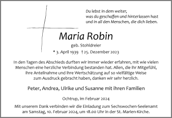 Anzeige von Maria Robin 