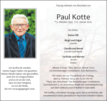 Anzeige von Paul Kotte 