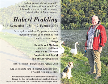 Anzeige von Hubert Frahling 