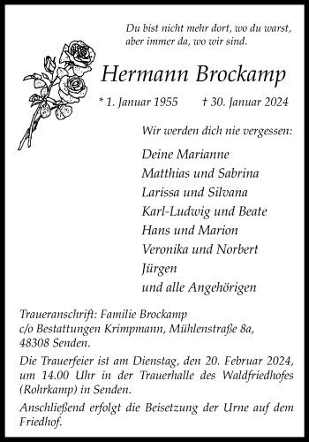 Anzeige von Hermann Brockamp 