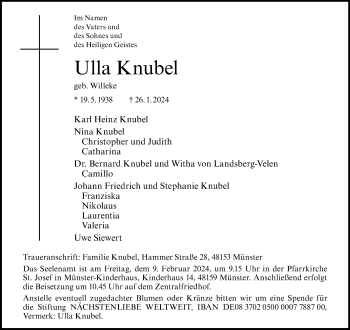 Anzeige von Ulla Knubel 