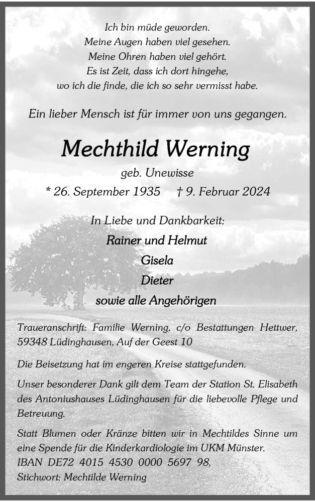  Traueranzeige für Mechthild Werning vom 21.02.2024 aus 