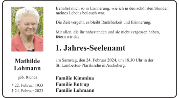 Anzeige von Mathilde Lohmann 
