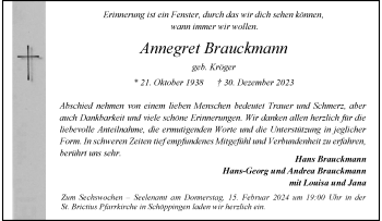 Anzeige von Annegret Brauckmann 