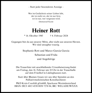 Anzeige von Heiner Rott 