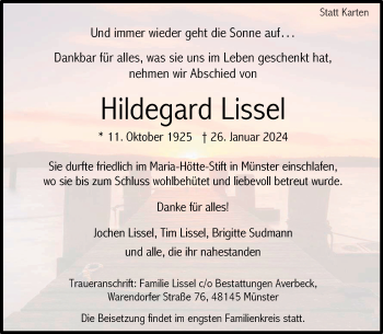 Anzeige von Hildegard Lissel 