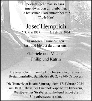 Anzeige von Josef Hemprich 