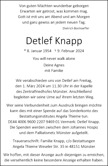 Anzeige von Detlef Knapp 