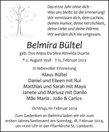 Anzeige von Belmira Bültel 