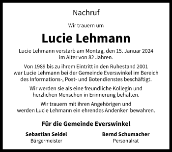 Anzeige von Lucie Lehmann 