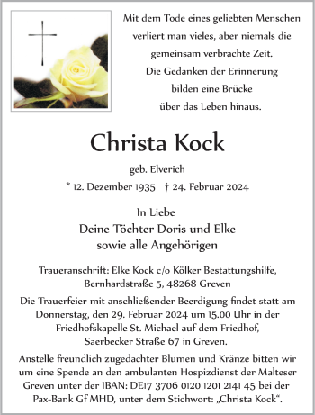 Anzeige von Christa Kock 