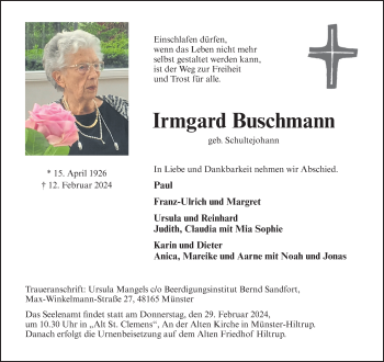 Anzeige von Irmgard Buschmann 