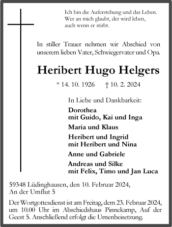 Anzeige von Heribert Hugo Helgers 