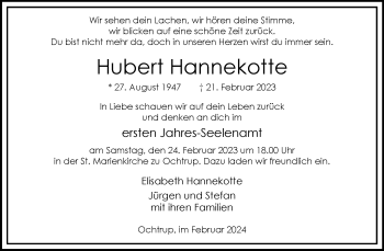 Anzeige von Hubert Hannekotte 