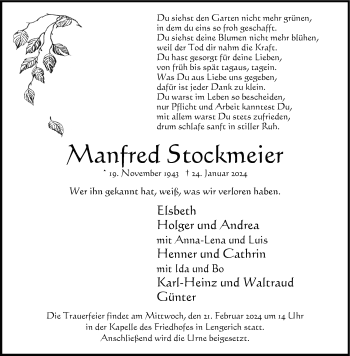 Anzeige von Manfred Stockmeier 
