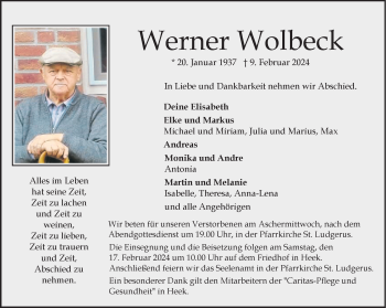 Anzeige von Werner Wolbeck 