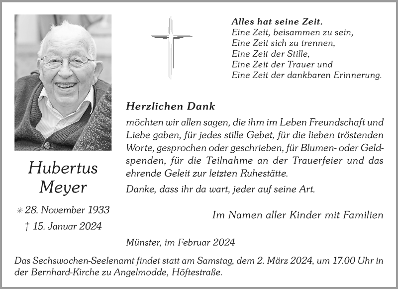 Traueranzeige für Hubertus Meyer vom 24.02.2024 aus 