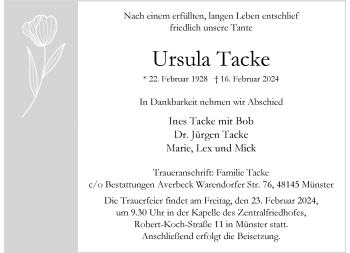 Anzeige von Ursula Tacke 