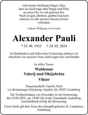 Anzeige von Alexander Pauli 