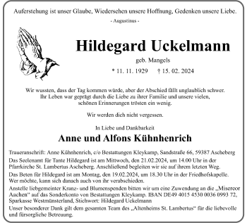 Anzeige von Hildegard Uckelmann 