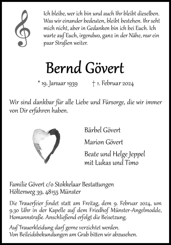 Anzeige von Bernd Gövert 