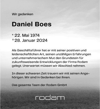 Anzeige von Daniel Boes 